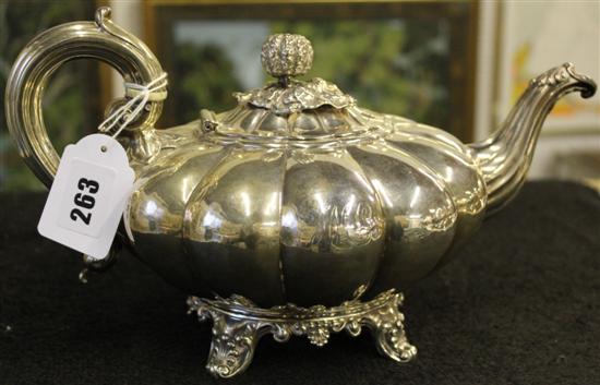 William IV silver melon-shaped teapot, Barnard family